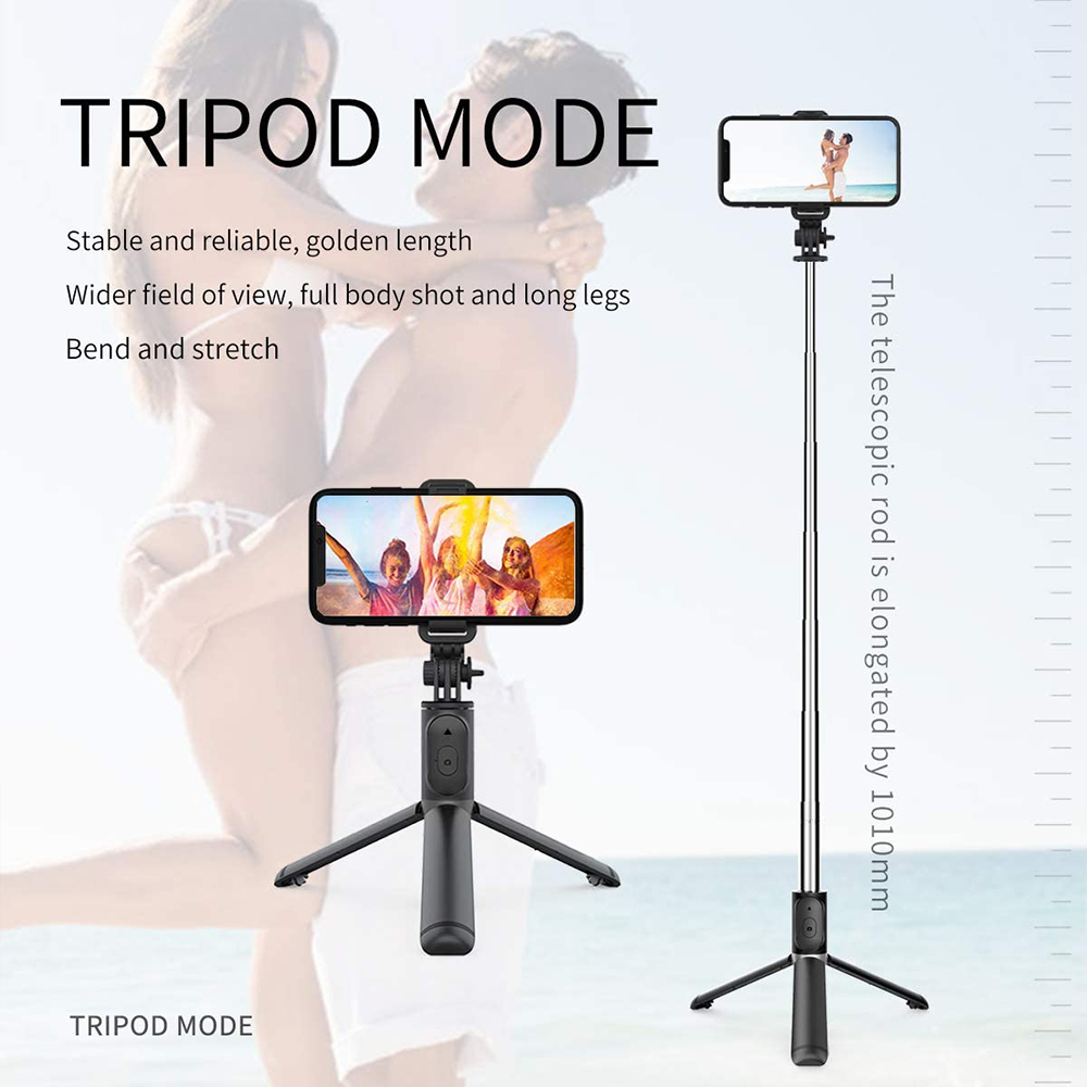 Selfie tyč Tripod Techsuit Q01 bluetooth stativ na dálkové ovládání, černá