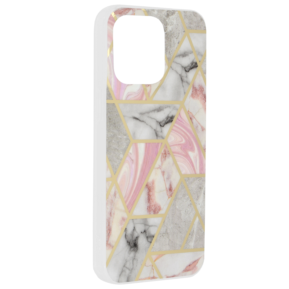 Kryt iPhone 15 Plus Techsuit - Marble Series - Pink Hex