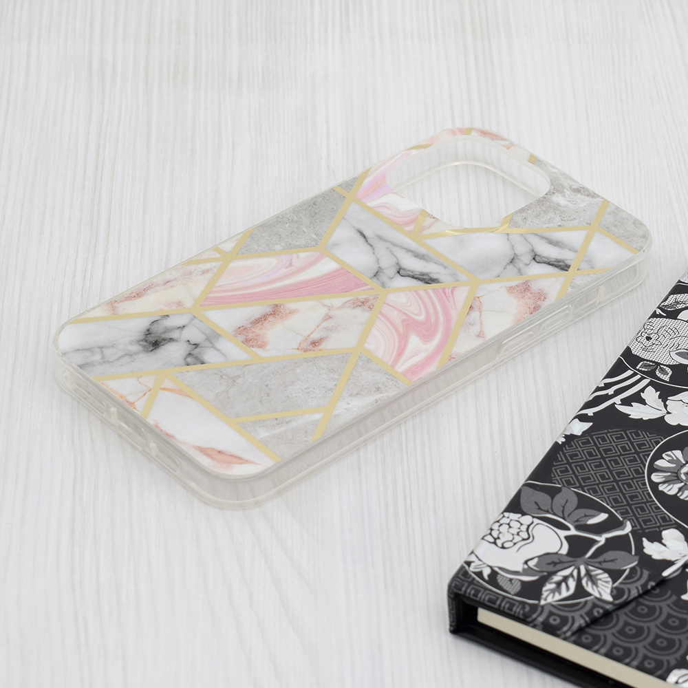 Kryt iPhone 15 Pro Techsuit - Marble Series - Pink Hex