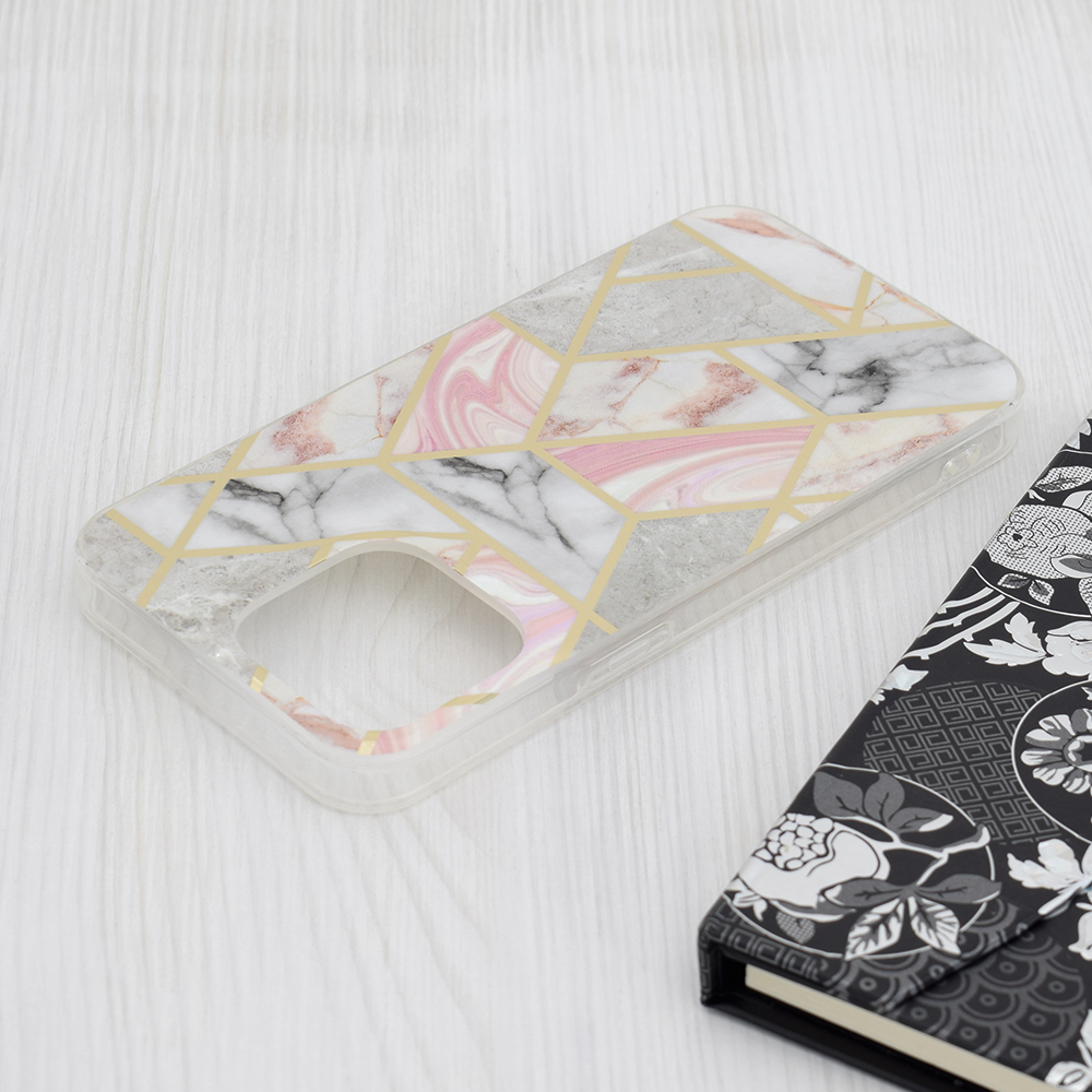 Kryt iPhone 15 Pro Techsuit - Marble Series - Pink Hex