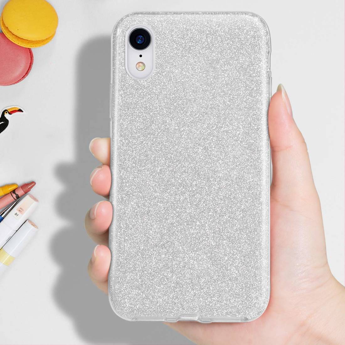 Kryt Huawei P40 Lite E třpytky stříbrný