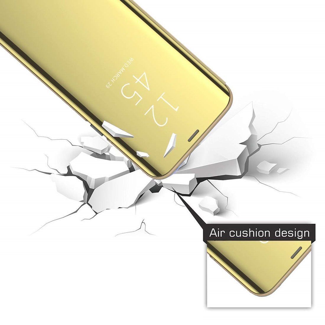 Pouzdro Huawei P40 Lite E Clear View Cover zlaté