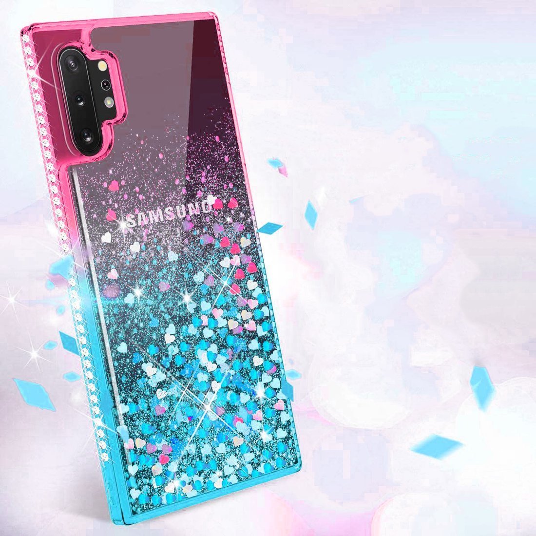 Kryt Samsung Galaxy A02s Diamond Liquid  Glitter růžový/modrý