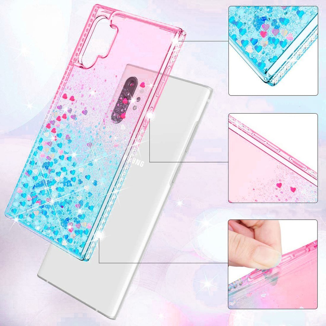 Kryt Samsung Galaxy A02s Diamond Liquid  Glitter růžový/modrý