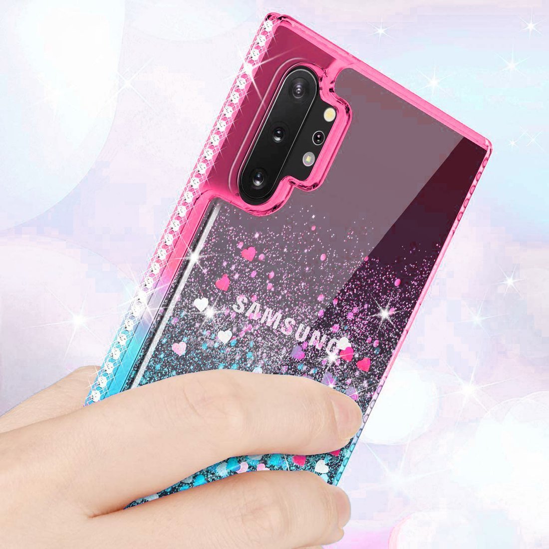 Kryt Samsung Galaxy A02s Diamond Liquid  Glitter růžový/modrý