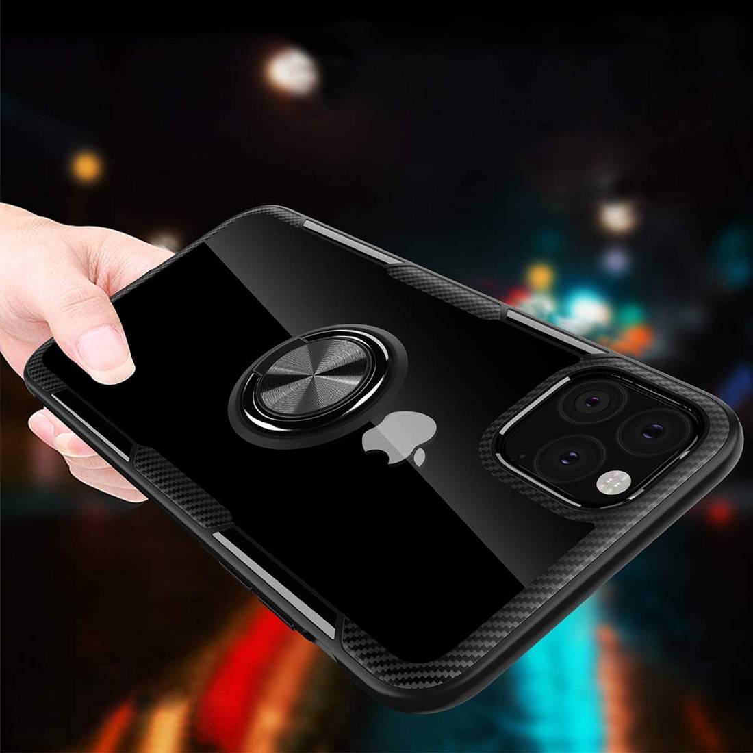 Kryt iPhone 11 Pro Max case Clear Carbon Ring black