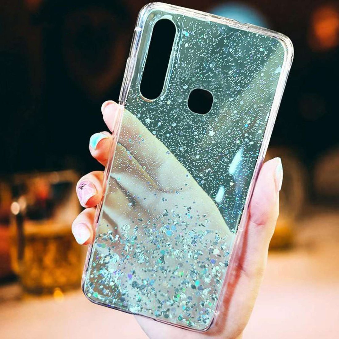 Kryt Samsung Galaxy A72 Sequins Glue Glitter Case mint