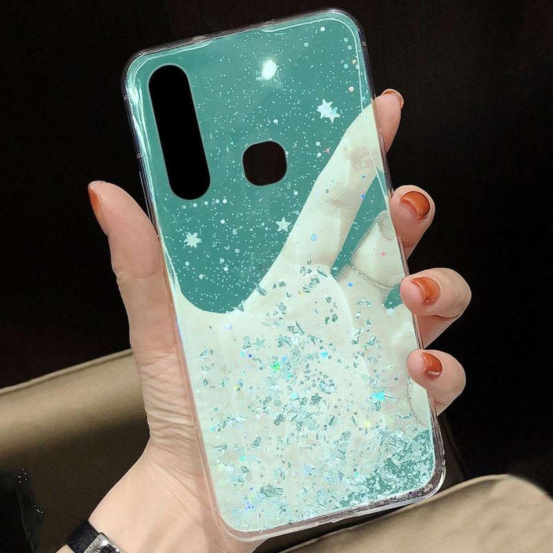 Kryt Samsung Galaxy A72 Sequins Glue Glitter Case mint