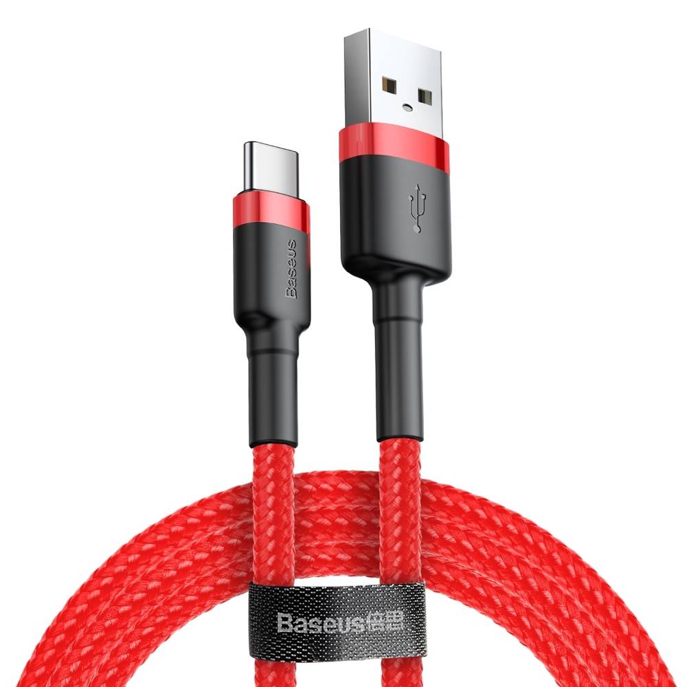Datový kabel USB-C Baseus - odolný nylonový kabel, 3A 0,5m, červený