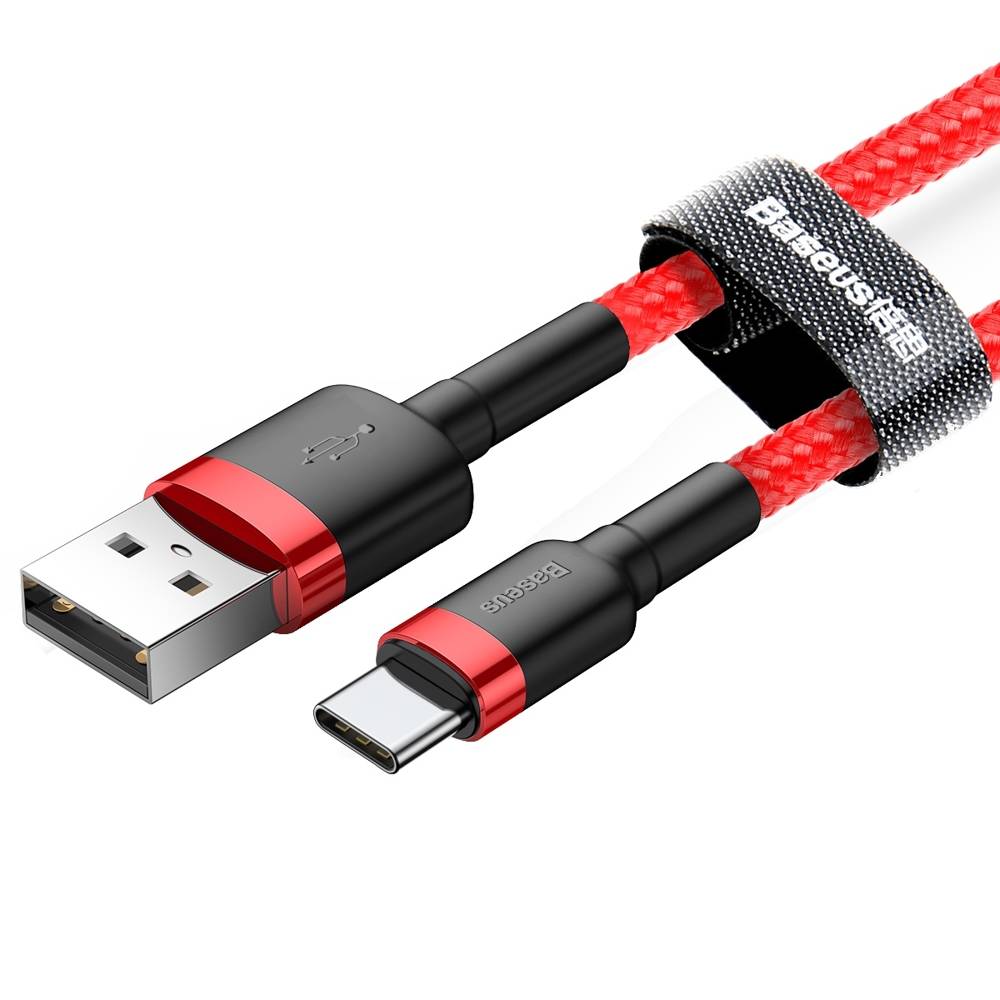 Datový kabel USB-C Baseus - odolný nylonový kabel, 3A 0,5m, červený