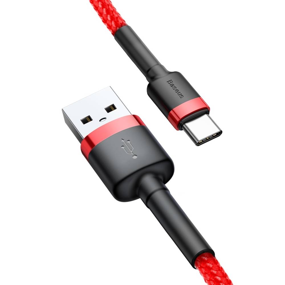 Datový kabel USB-C Baseus - odolný nylonový kabel, 3A 0,5m, červený