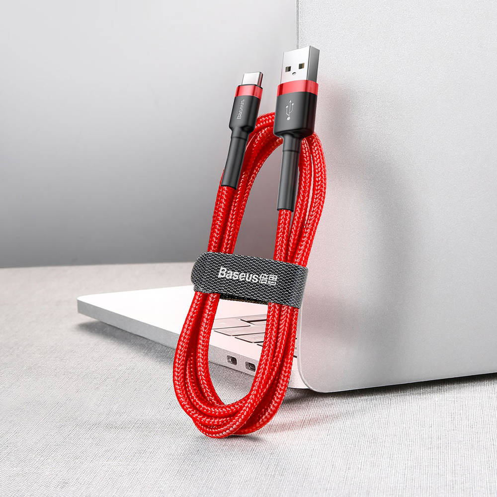 Datový kabel USB-C Baseus - odolný nylonový kabel, 3A 0,5m, červený