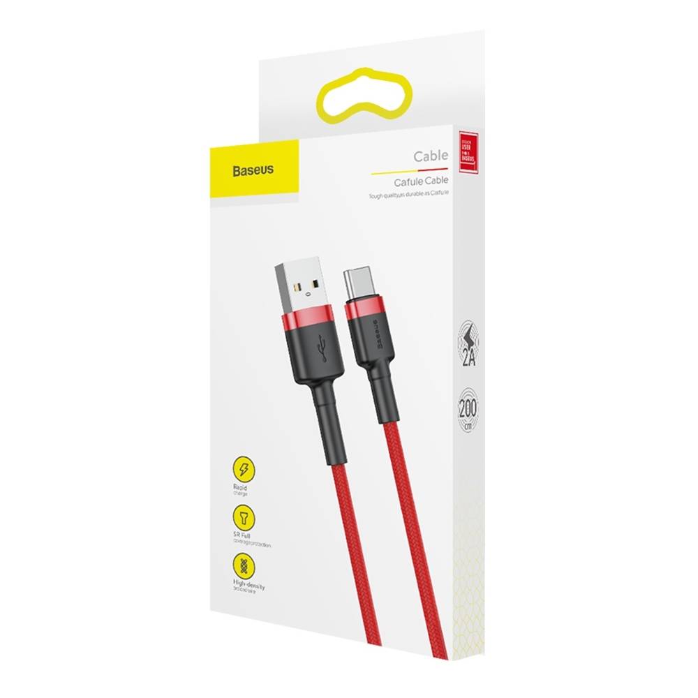 Datový kabel USB-C Baseus - odolný nylonový kabel, 3A 0,5m, červený