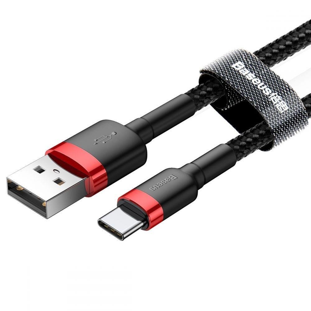 Datový kabel USB-C Baseus - odolný nylonový kabel, 3A 0,5mm, červený + černý