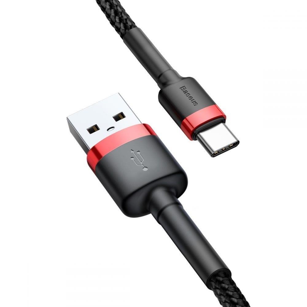 Datový kabel USB-C Baseus - odolný nylonový kabel, 3A 0,5mm, červený + černý