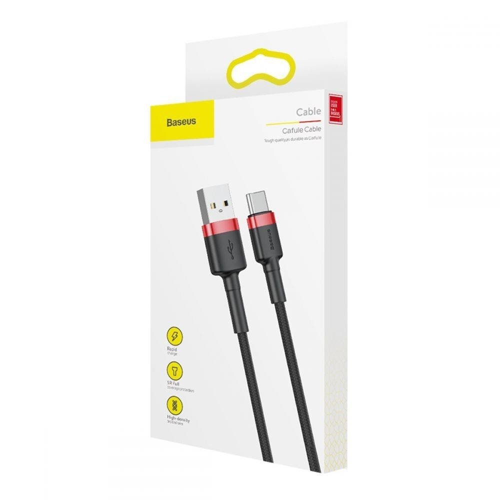Datový kabel USB-C Baseus - odolný nylonový kabel, 3A 0,5mm, červený + černý