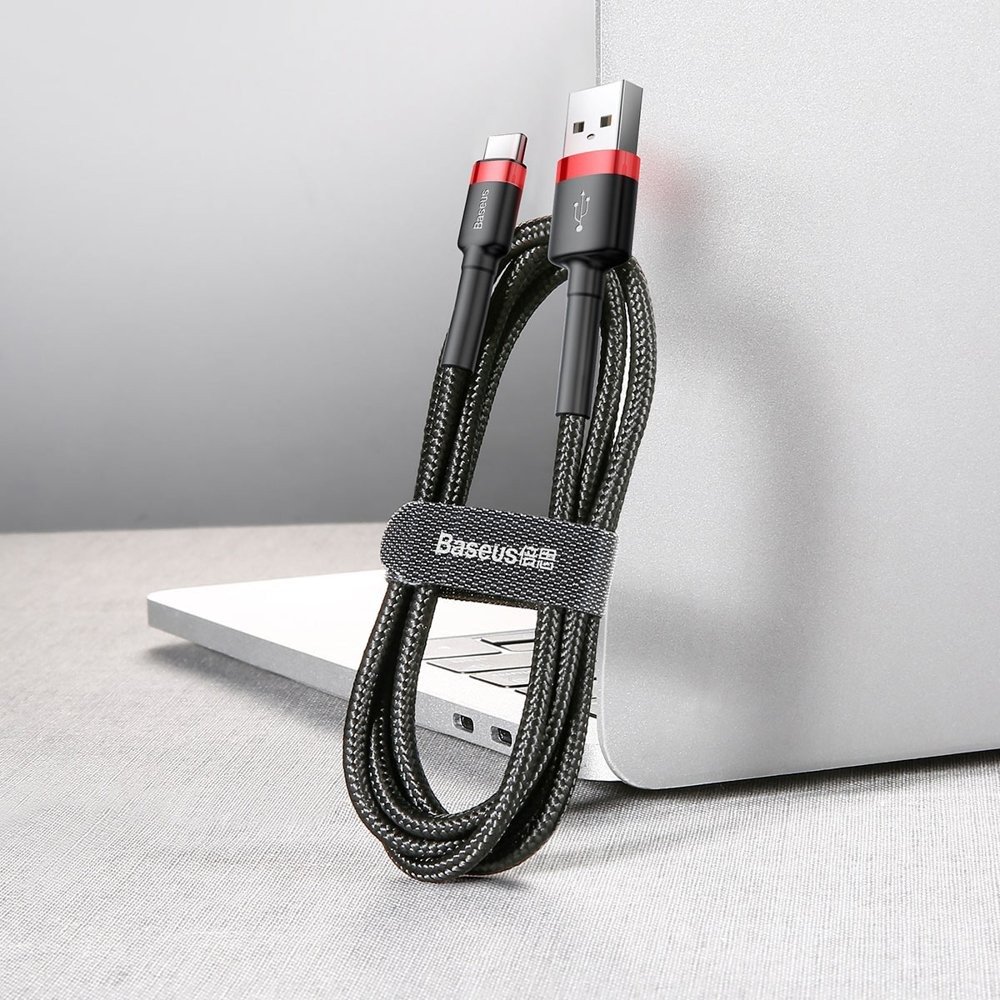 Datový kabel USB-C Baseus - odolný nylonový kabel, 3A 0,5mm, červený + černý