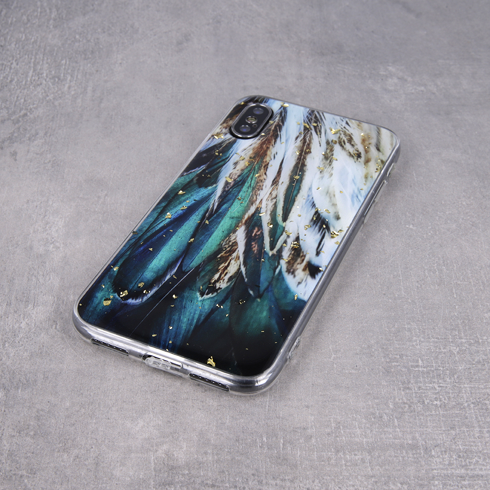 Kryt Samsung Galaxy A12 Silicone Gold Glam feathers