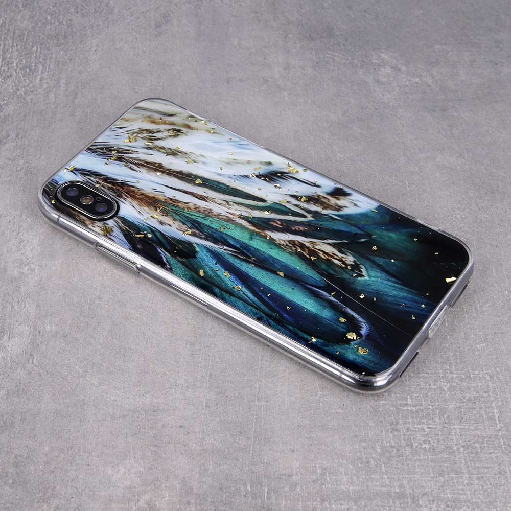 Kryt Samsung Galaxy A12 Silicone Gold Glam feathers