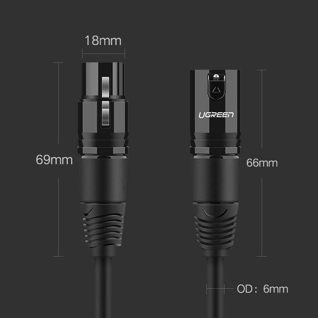 Kabel UGREEN AV130 XLR female to XLR male cable - 2m černý