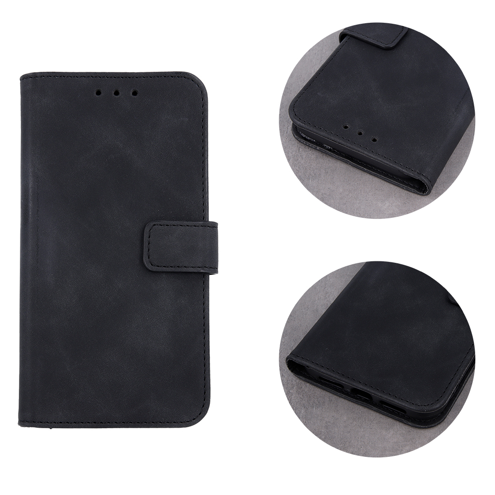 Pouzdro flip iPhone 14, Velvet eko kůže, černé