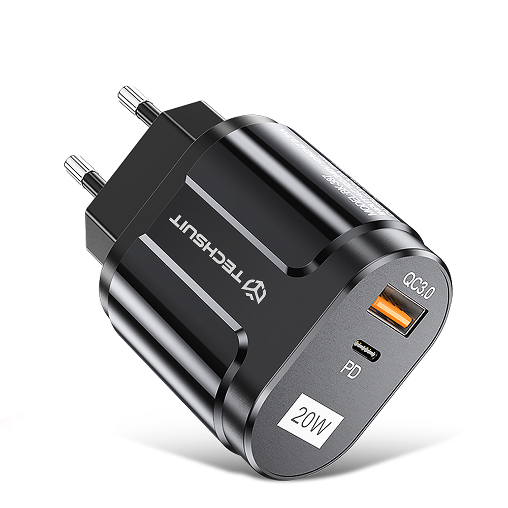 Nabíječka do sítě rychlé nabíjení USB-A, QC 3.0, USB-C, 20W - Techsuit (CHPD038) - černá