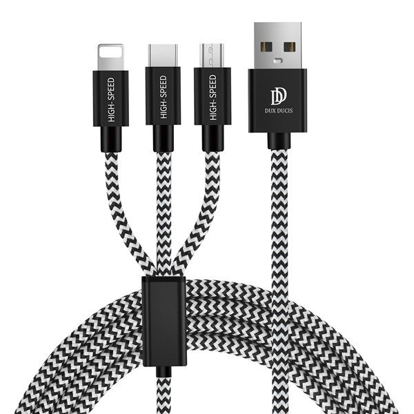 Datový kabel 3v1 2,4A 1,2m (USB to USB Type C + iPhone Lightning + Micro USB) DUX DUCIS USB K-ONE černý