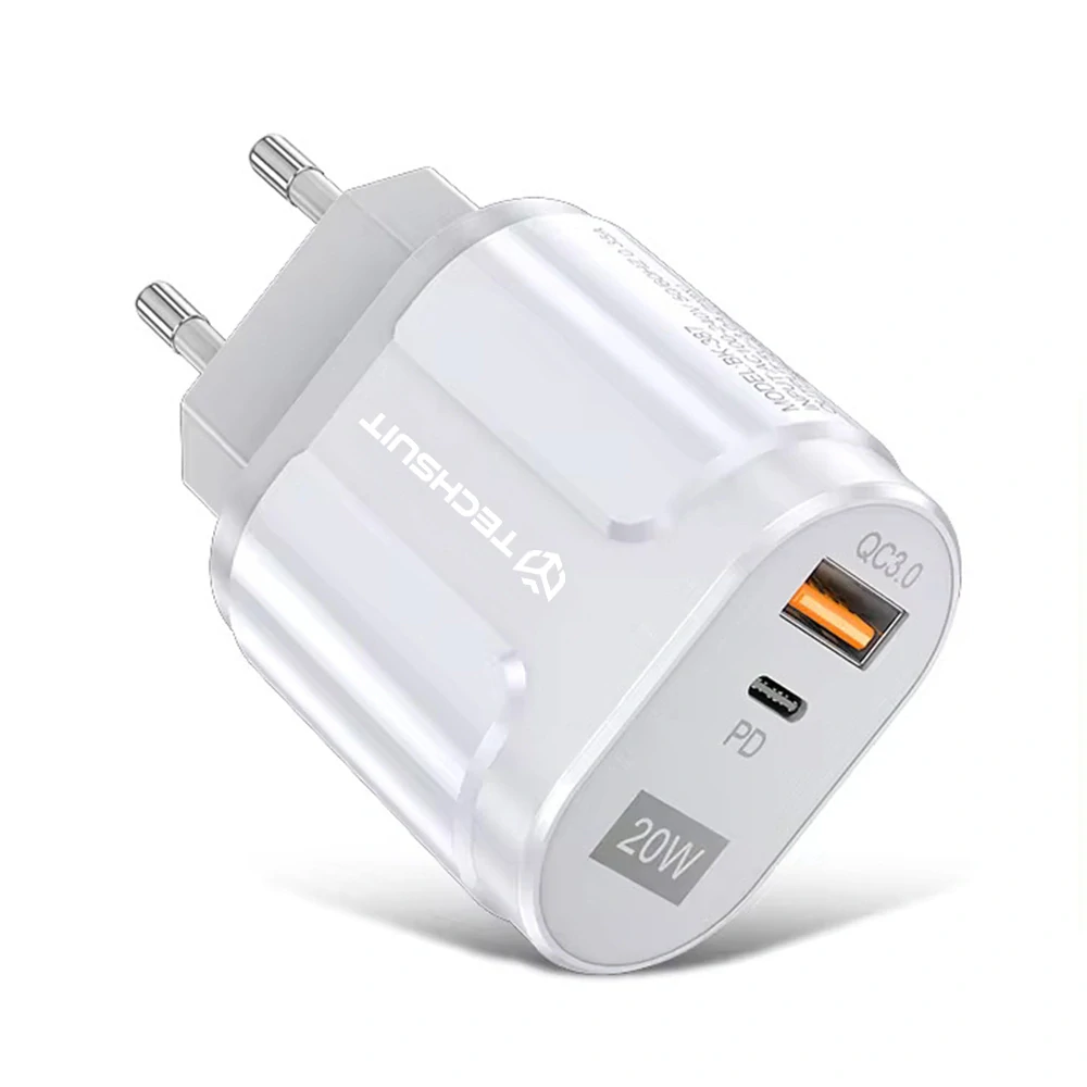 Nabíječka do sítě Techsuit Premium (CHPD038) - USB-A, QC 3.0, USB-C, 20W - bílá