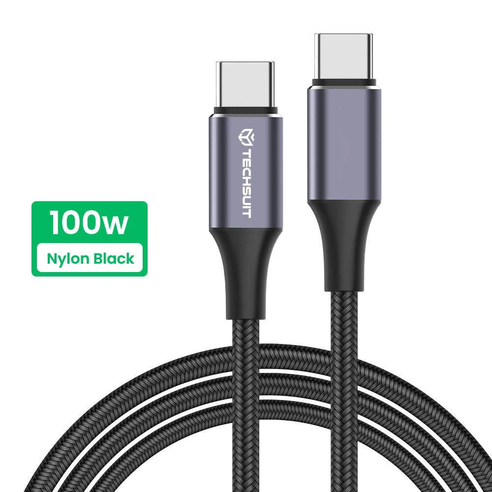Datový kabel Techsuit (PCB018) USB-C na USB-C, 100W, 480Mbps, 6A, 1m - černý