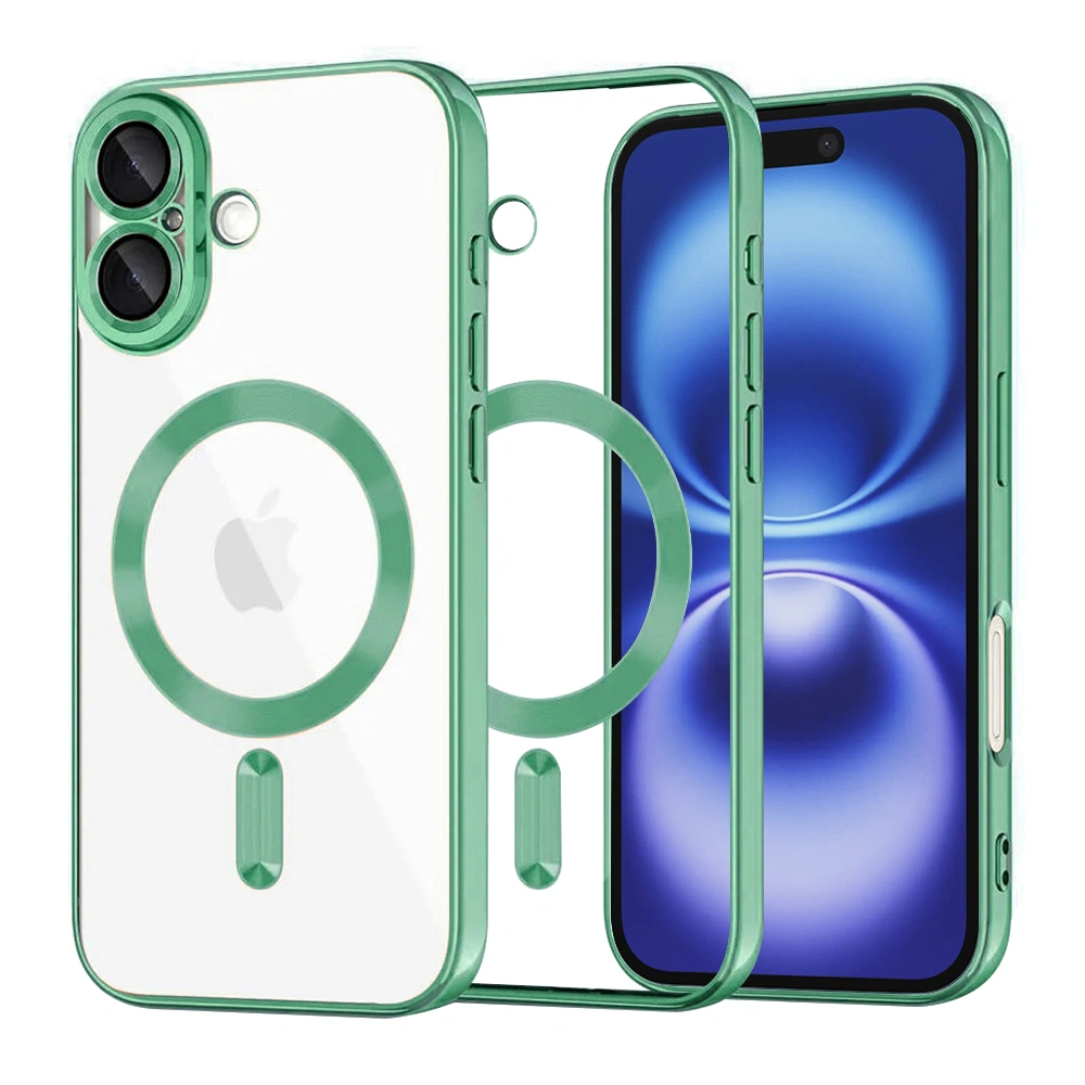 Kryt iPhone 16, Luxury Crystal MagSafe - light green