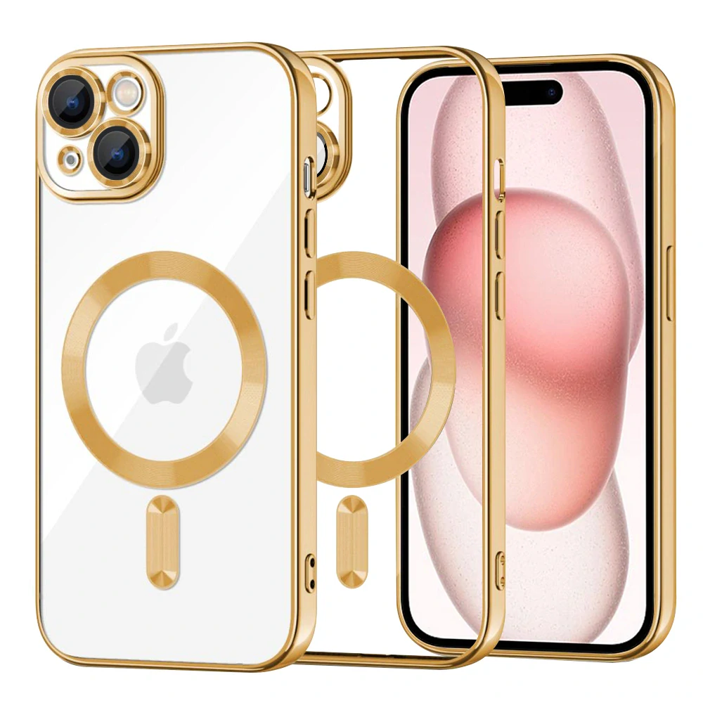 Kryt iPhone 15, Luxury Crystal MagSafe - gold