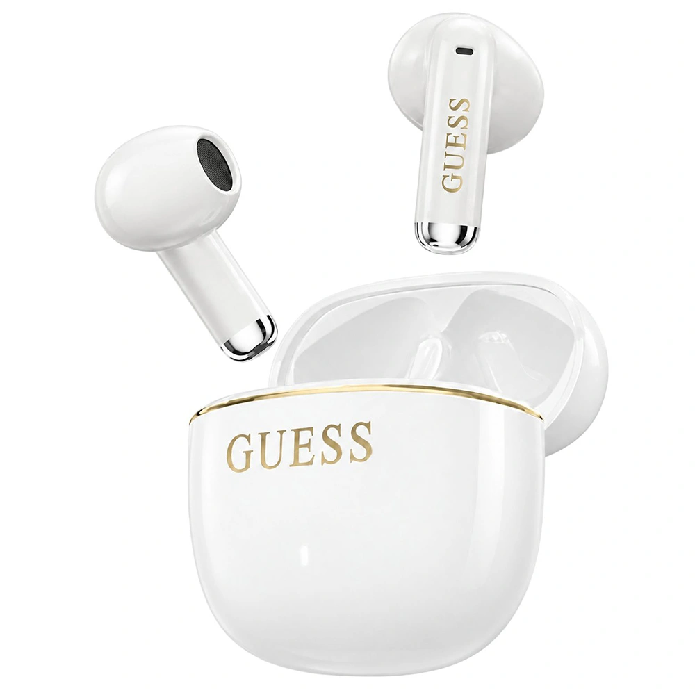 Bezdrátová sluchátka Guess Glossy Gold Line Classic half-in-ear s Bluetooth - bílá
