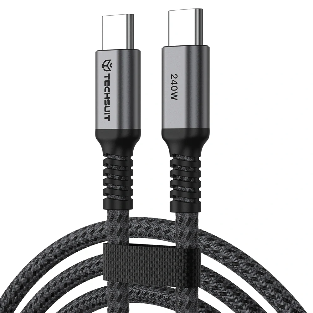 Datový kabel Techsuit TitanSync Pro (CX2) - Type-C na Type-C PD240W, 480Mbps, 1m - šedý