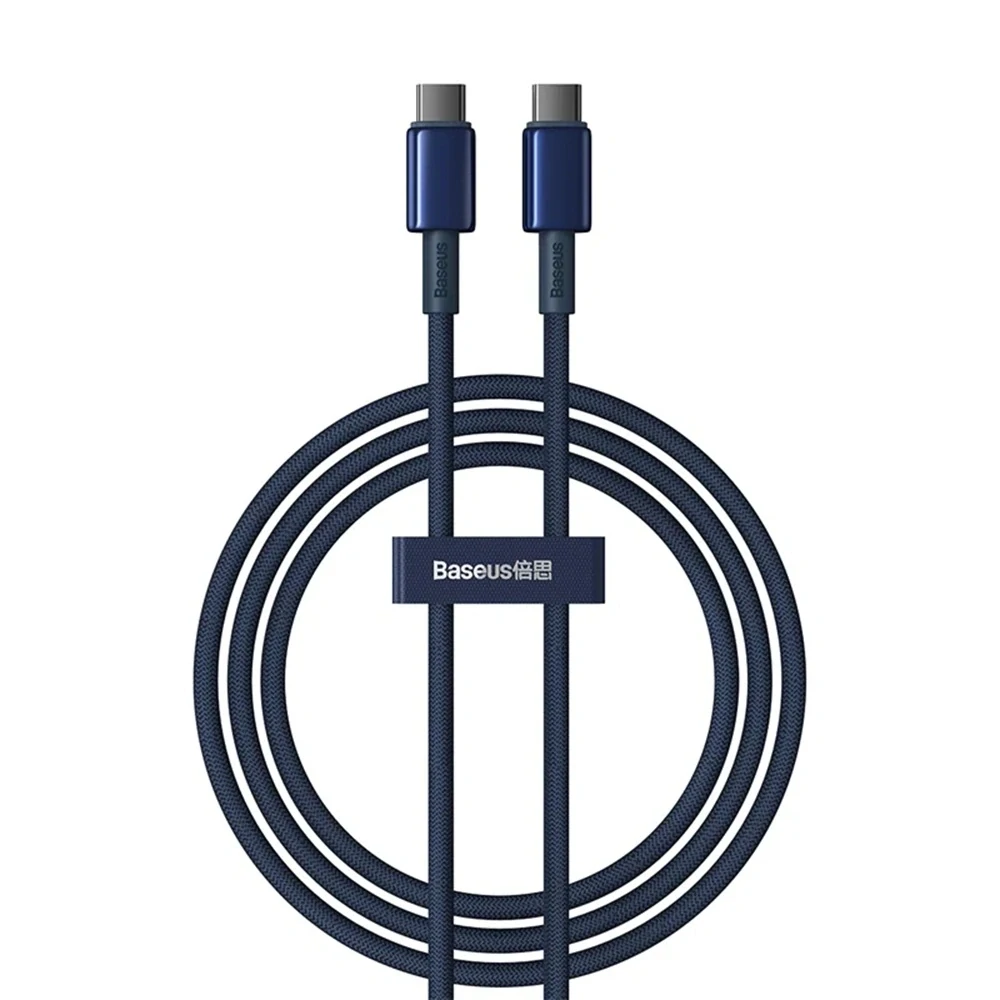 Datový kabel Baseus Tungsten Gold Type-C na Type-C, 100W, 480Mbps, 1m - Navy Blue