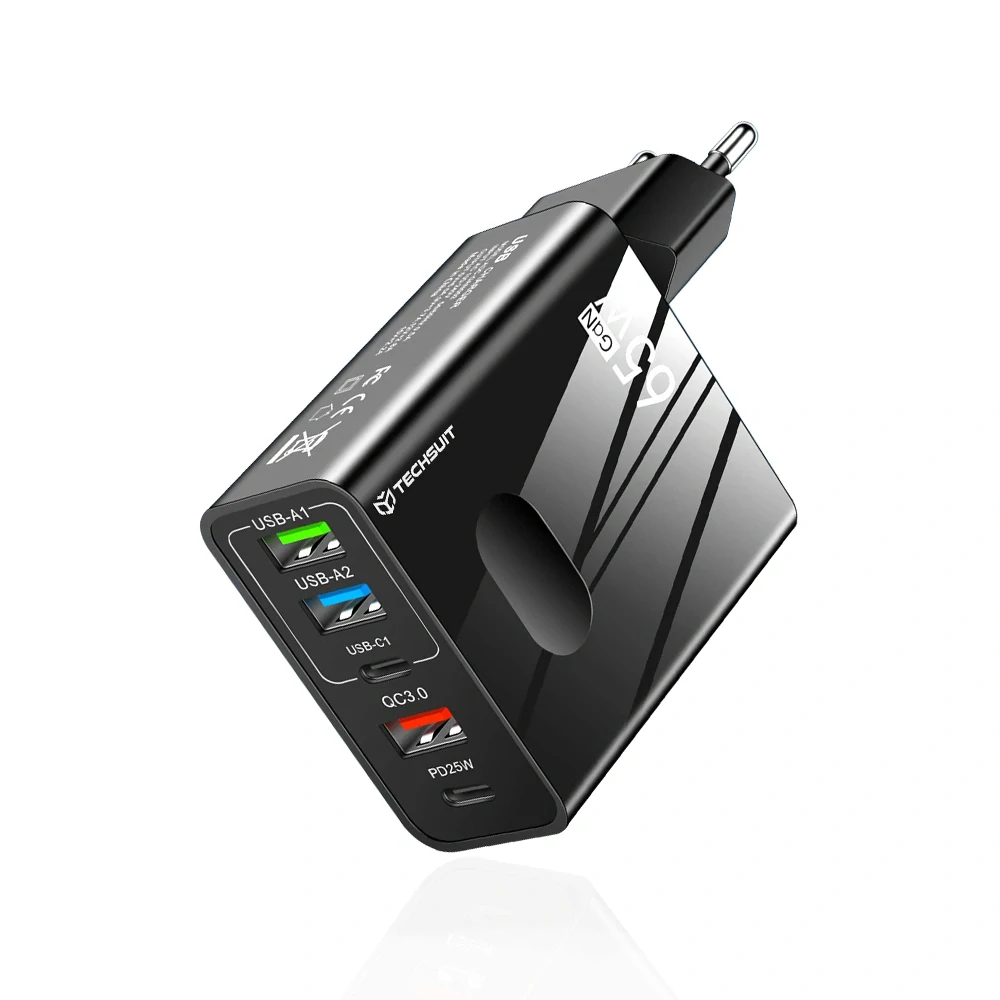 Nabíječka do sítě Techsuit PentaXPower (CHC1) - 3x USB, 2x Type-C, 65W - černá