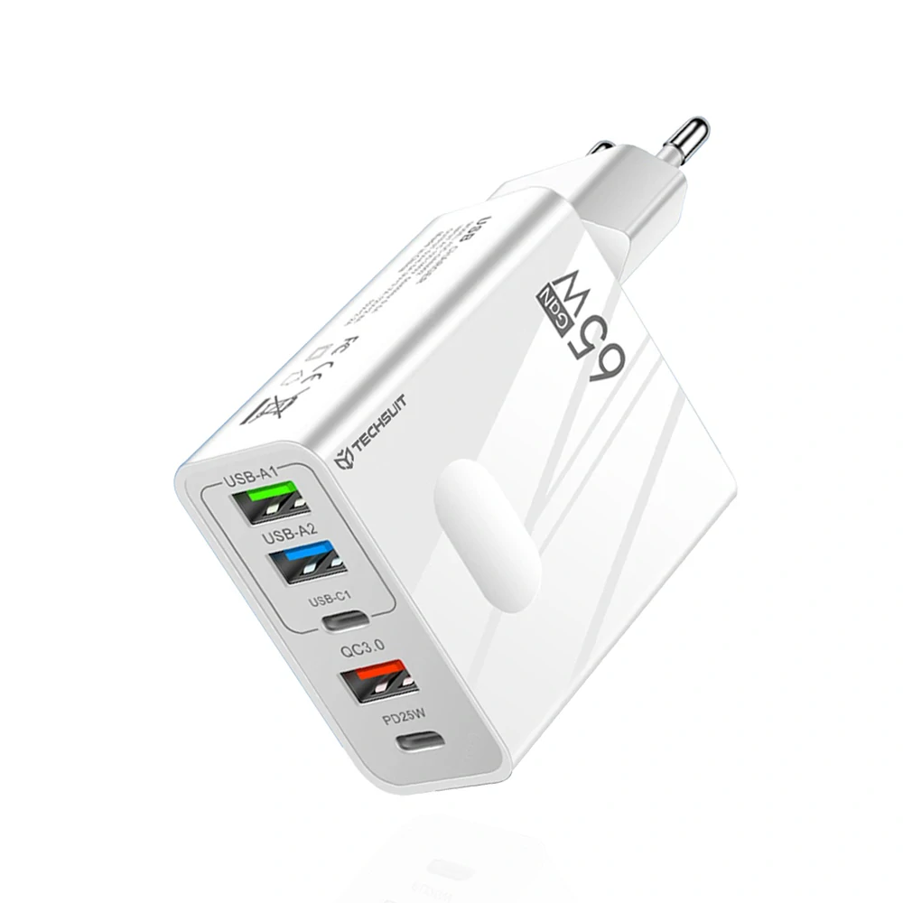 Nabíječka do sítě Techsuit PentaXPower (CHC1) - 3x USB, 2x Type-C, 65W - bílá
