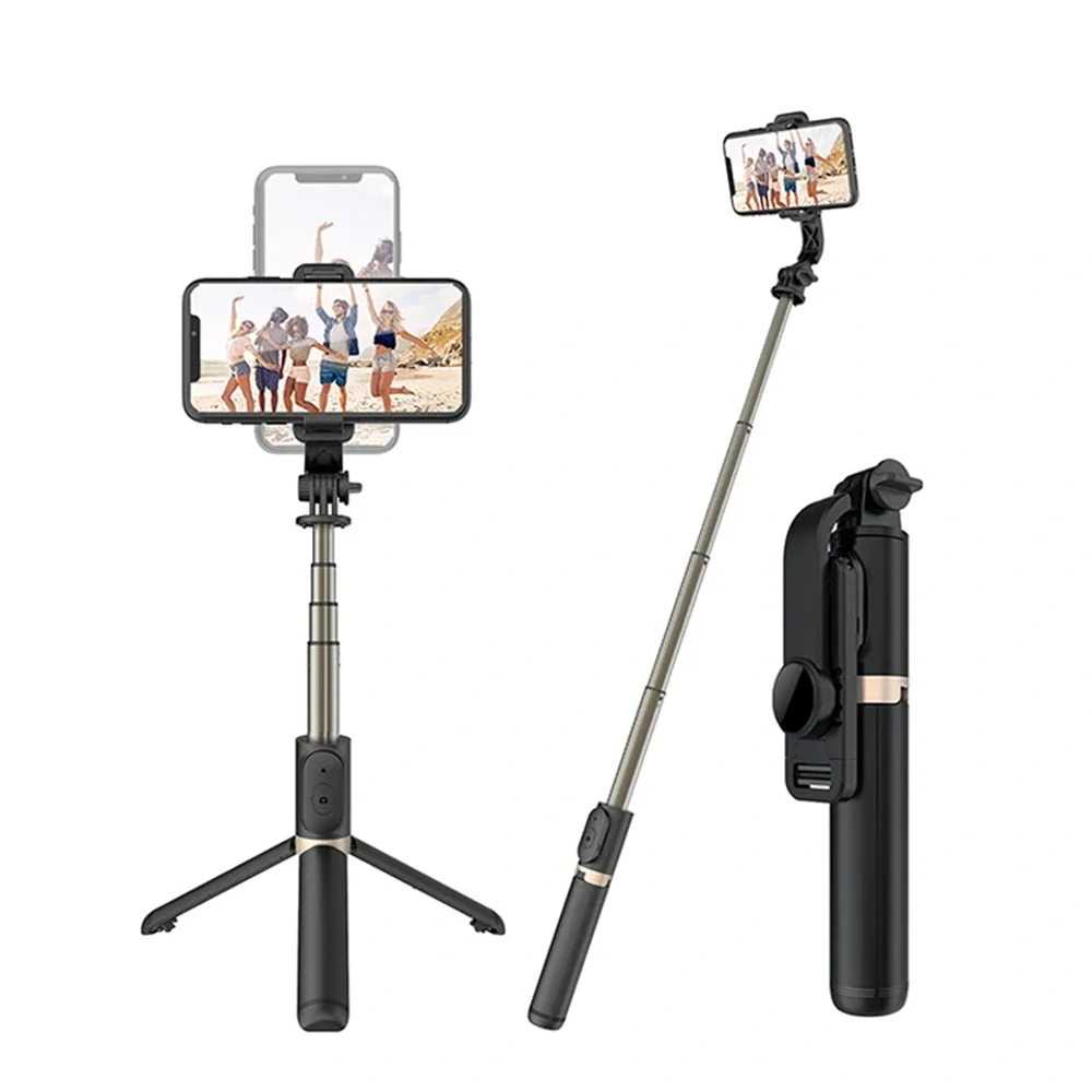 Selfie tyč Tripod Techsuit (Q03) Bluetooth, hliníková slitina, rotace o 360°, 74 cm – černý