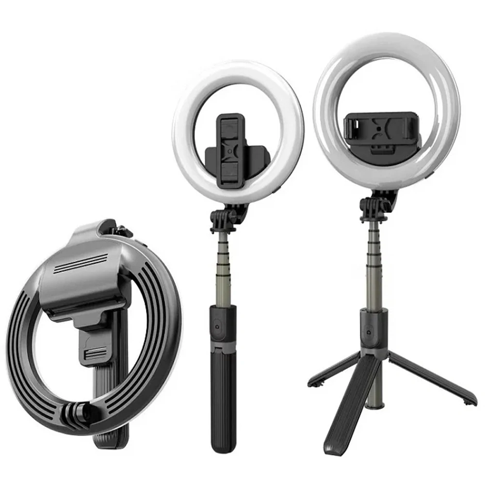 Selfie tyč Tripod Techsuit (L07) Bluetooth a osvětlením Beauty Ring, 90 cm - Černá