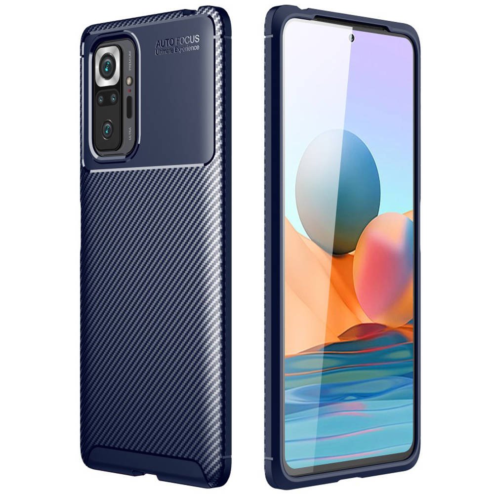 Kryt Xiaomi Redmi Note 10 Pro case Armored Shockproof Carbon Fiber modrý