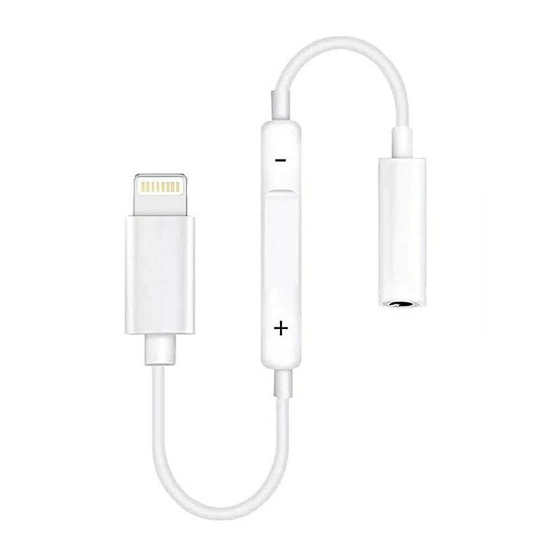 Adapter Reverse iPhone LIGHTNING - AUDIO JACK 3,5 mm AUX s ovládáním hlasitosti bílý