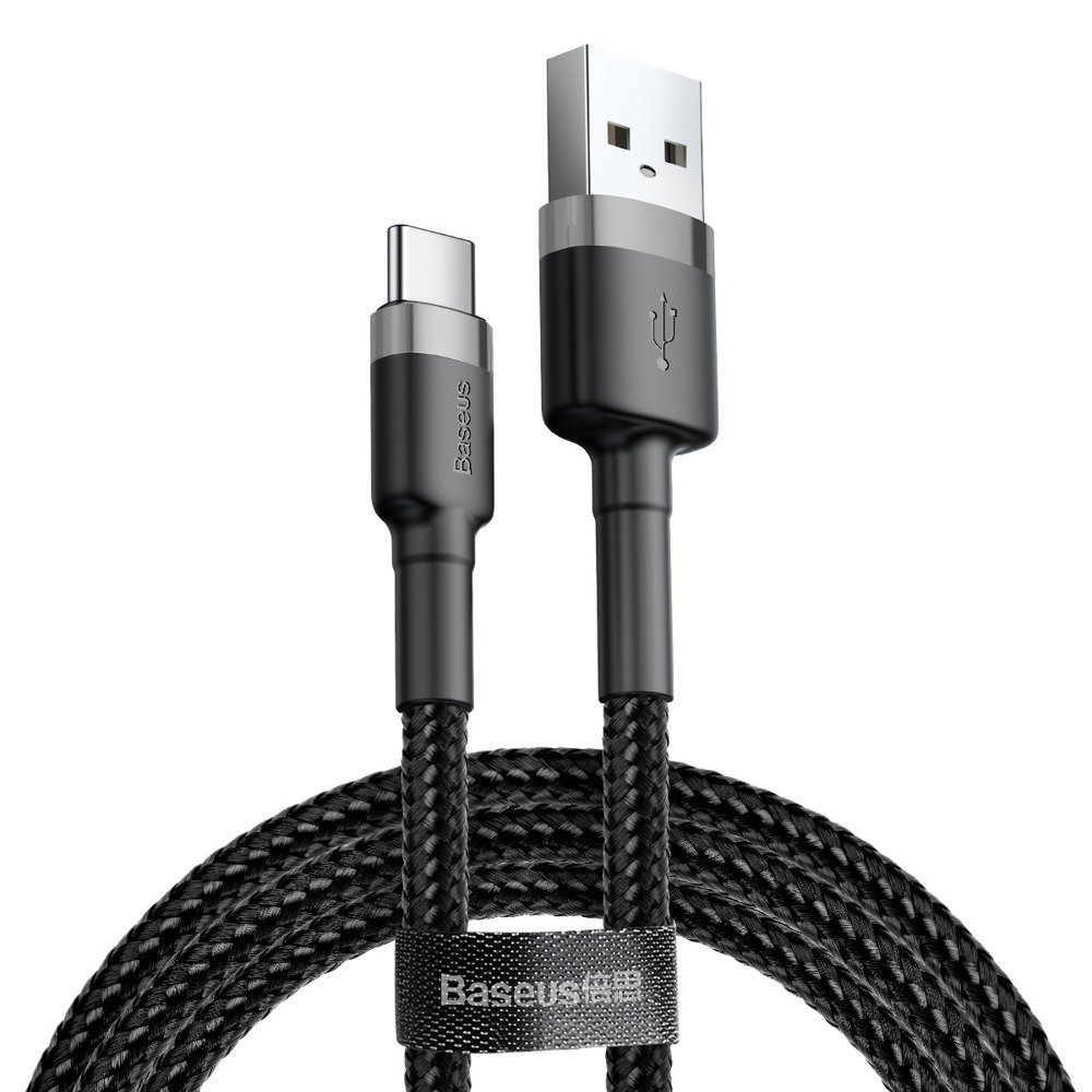 Datový kabel USB-C Baseus - odolný nylonový kabel, 3A 1m, šedá/černá