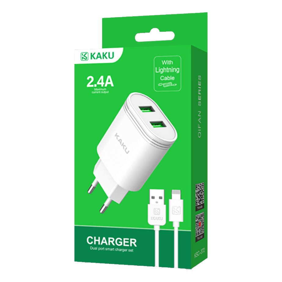 Nabíječka do sítě 2,4 A 2xUSB + kabel iPhone Lightning 1m KAKU QIFAN (KSC-372) bílá