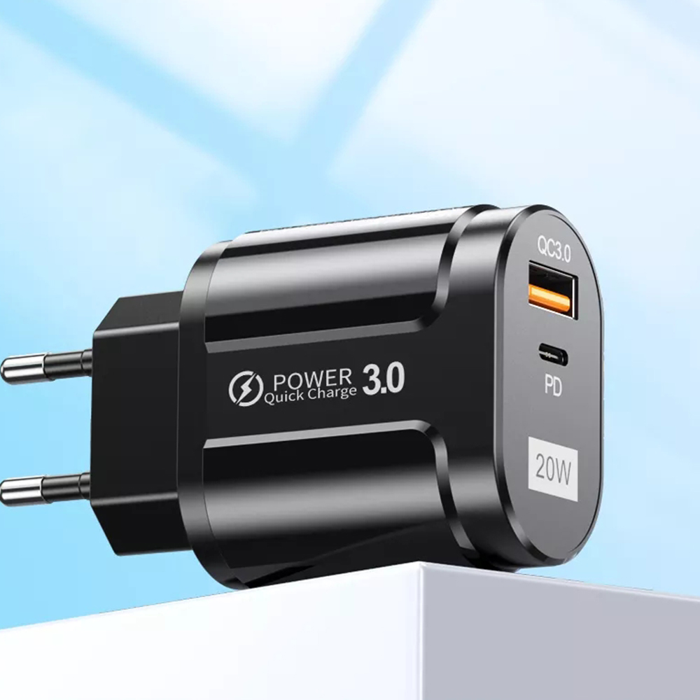 Nabíječka do sítě rychlé nabíjení USB-A, QC 3.0, USB-C, 20W - Techsuit (CHPD038) - černá