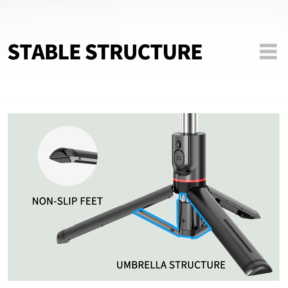 Selfie tyč Tripod Techsuit L13 Stabilní rozšiřitelný stativ s dálkovým ovládáním Bluetooth, 113 cm - černý