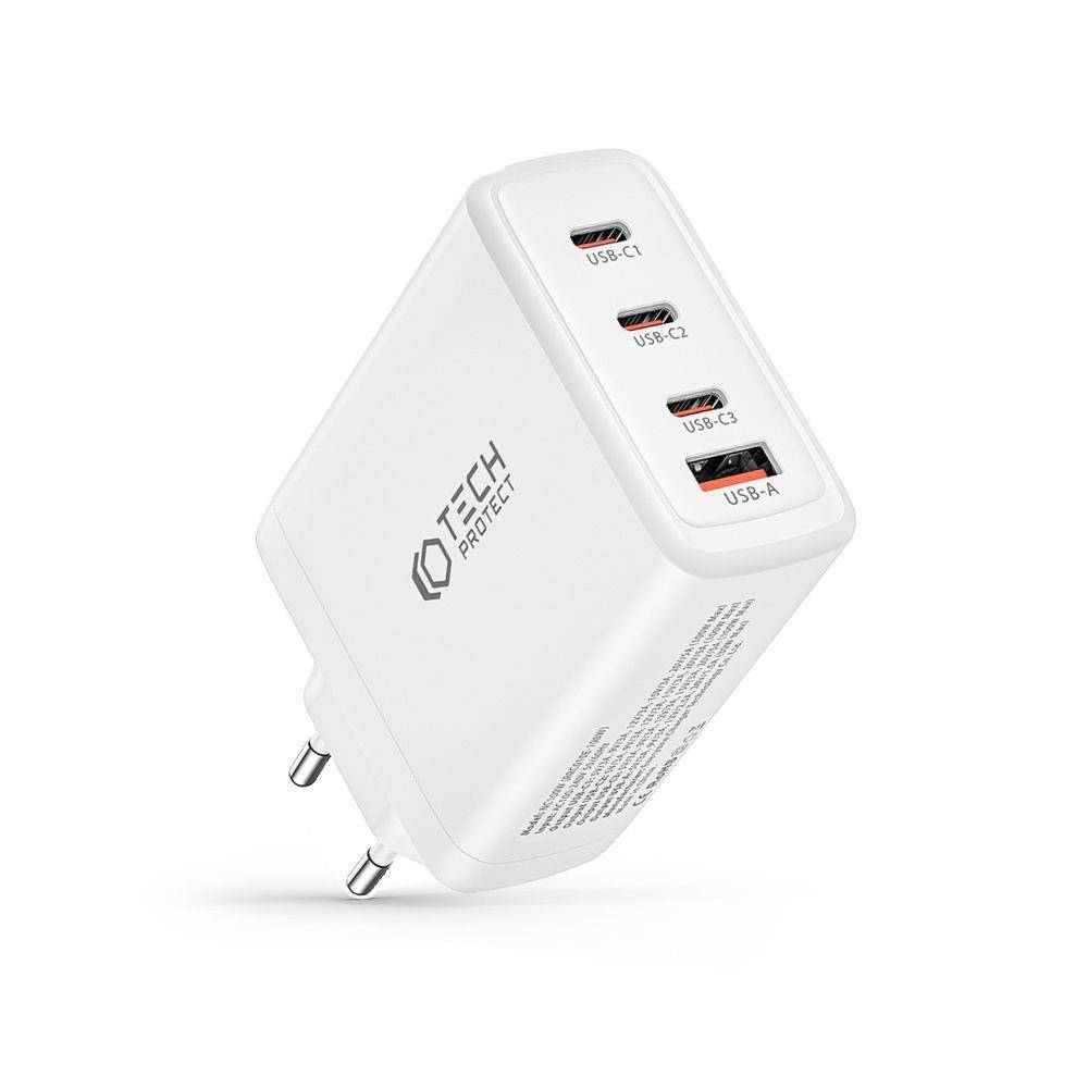 Nabíječka do sítě 100W 3x USB-C PD + QC3.0 USB Tech-Protect NC100W-GAN bílá