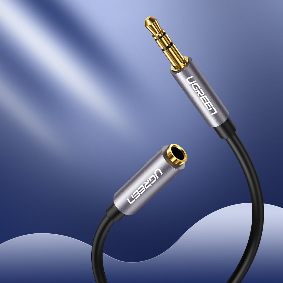 Audio kabel Ugreen (10595), pozlacené konektory - Jack 3,5 mm, prodlužovací 3 m - černý