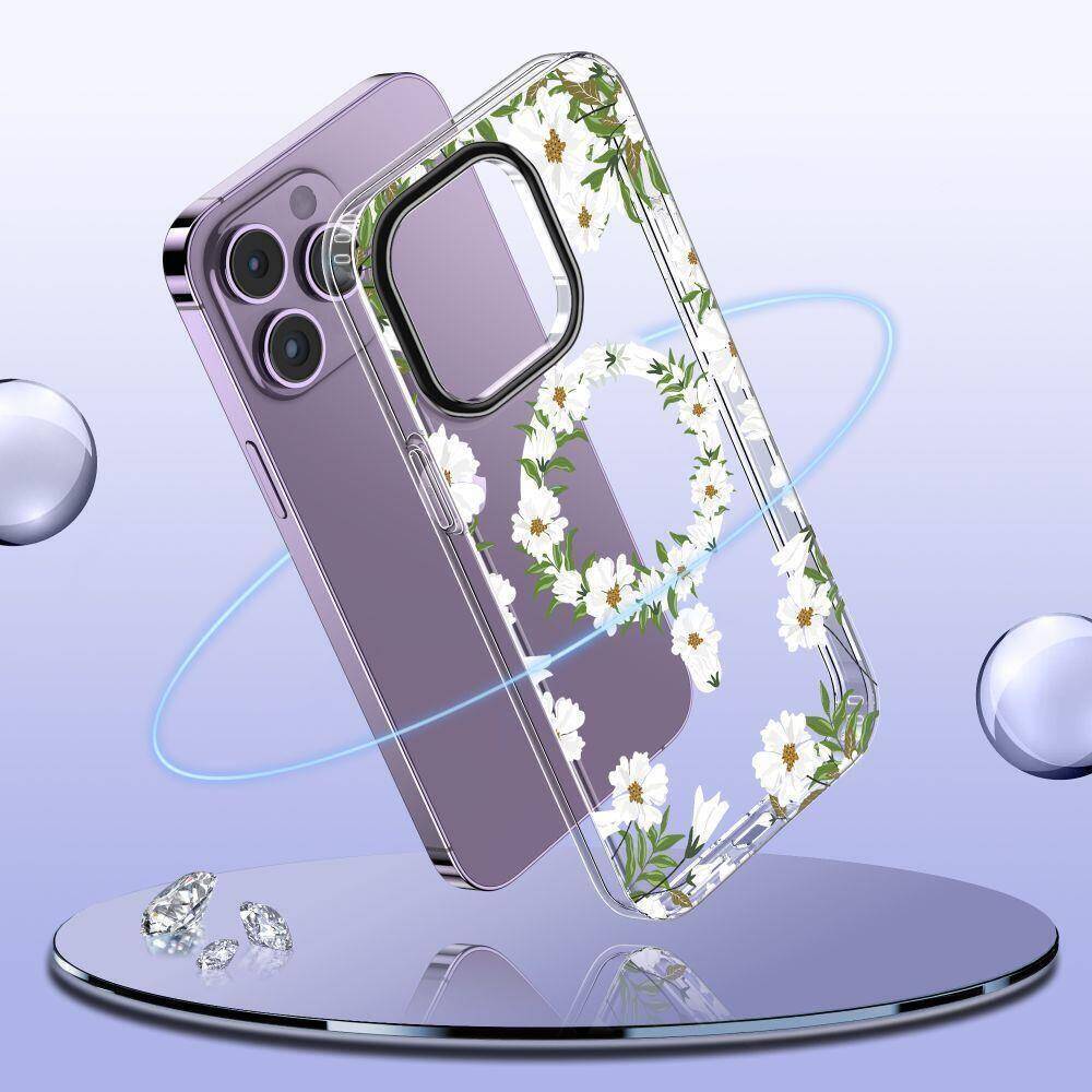 Kryt Samsung iPhone 15 Pro Max Tech-Protect MagMood MagSafe White Daisy transparentní
