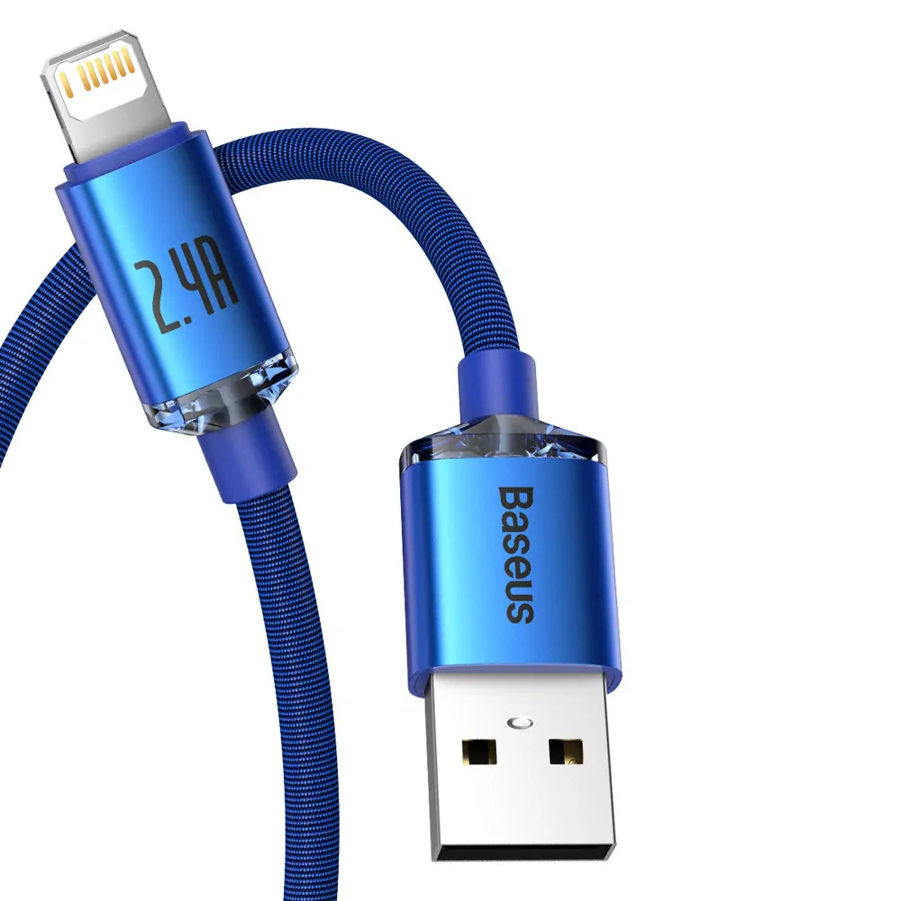 Datový kabel Baseus Crystal Shine USB na Lightning, 2,4A 2 m modrý