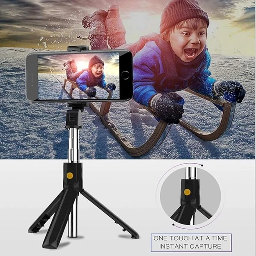Selfie tyč Tripod Techsuit (K07) - Kompaktní držák na stativ s dálkovým ovládáním Bluetooth, skládací, 70 cm - černý