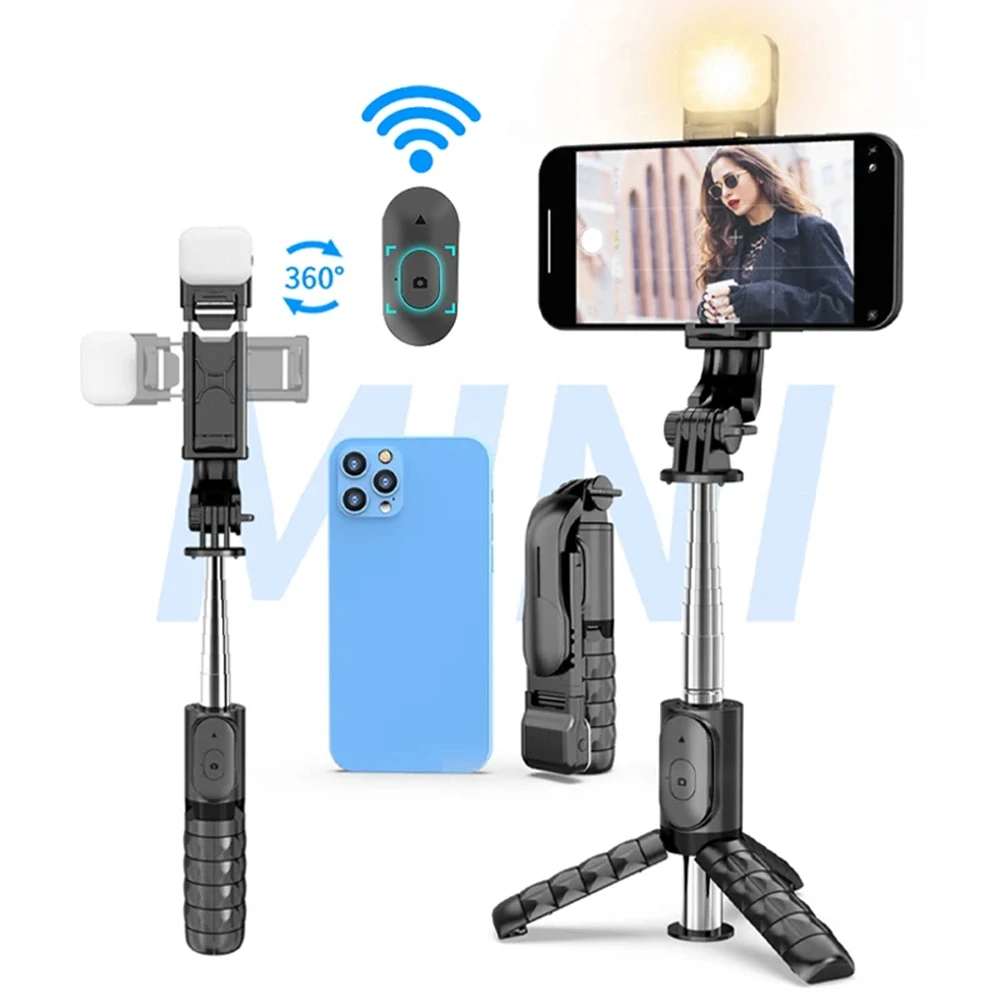 Selfie tyč Tripod Techsuit (Q11s) – Stabilní stativ s dálkovým ovládáním Bluetooth a výplňovým světlem, otáčení o 360, 76 cm – černý